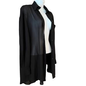 NWOT Knix Papaya Oversized Long Sleeve Sheer Black Blouse Shirt Sz S